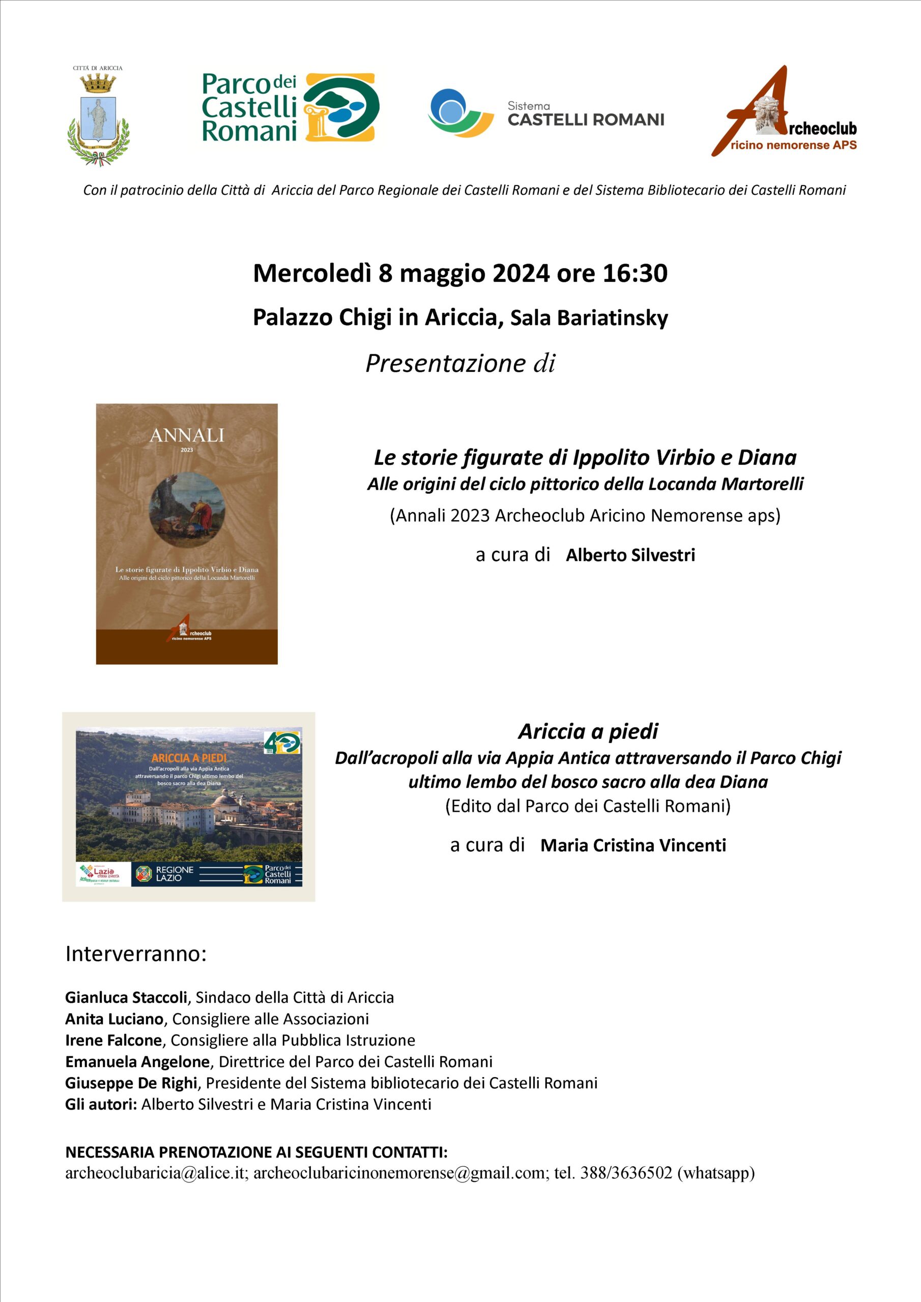 Ariccia, doppia presentazione a Palazzo Chigi mercoledì 8 maggio