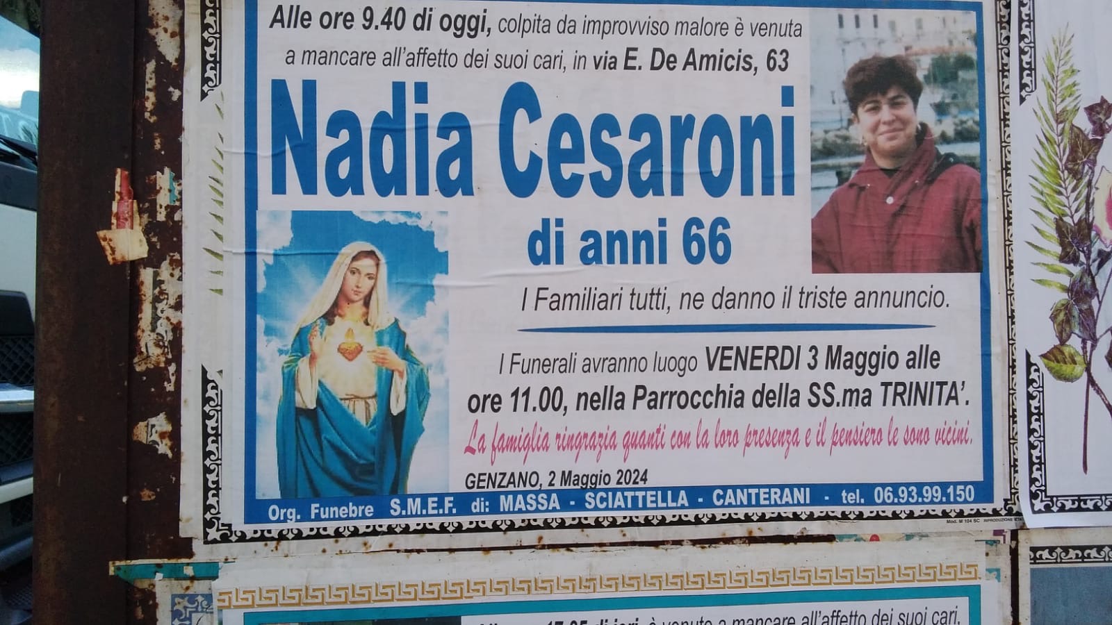 Genzano questa mattina il funerale di Nadia Cesaroni. l’infermiera deceduta ieri per un improvviso malore