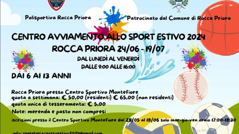 Rocca Priora, Centro Estivo di avviamento allo sport 2024 presso l’impianto sportivo Montefiore