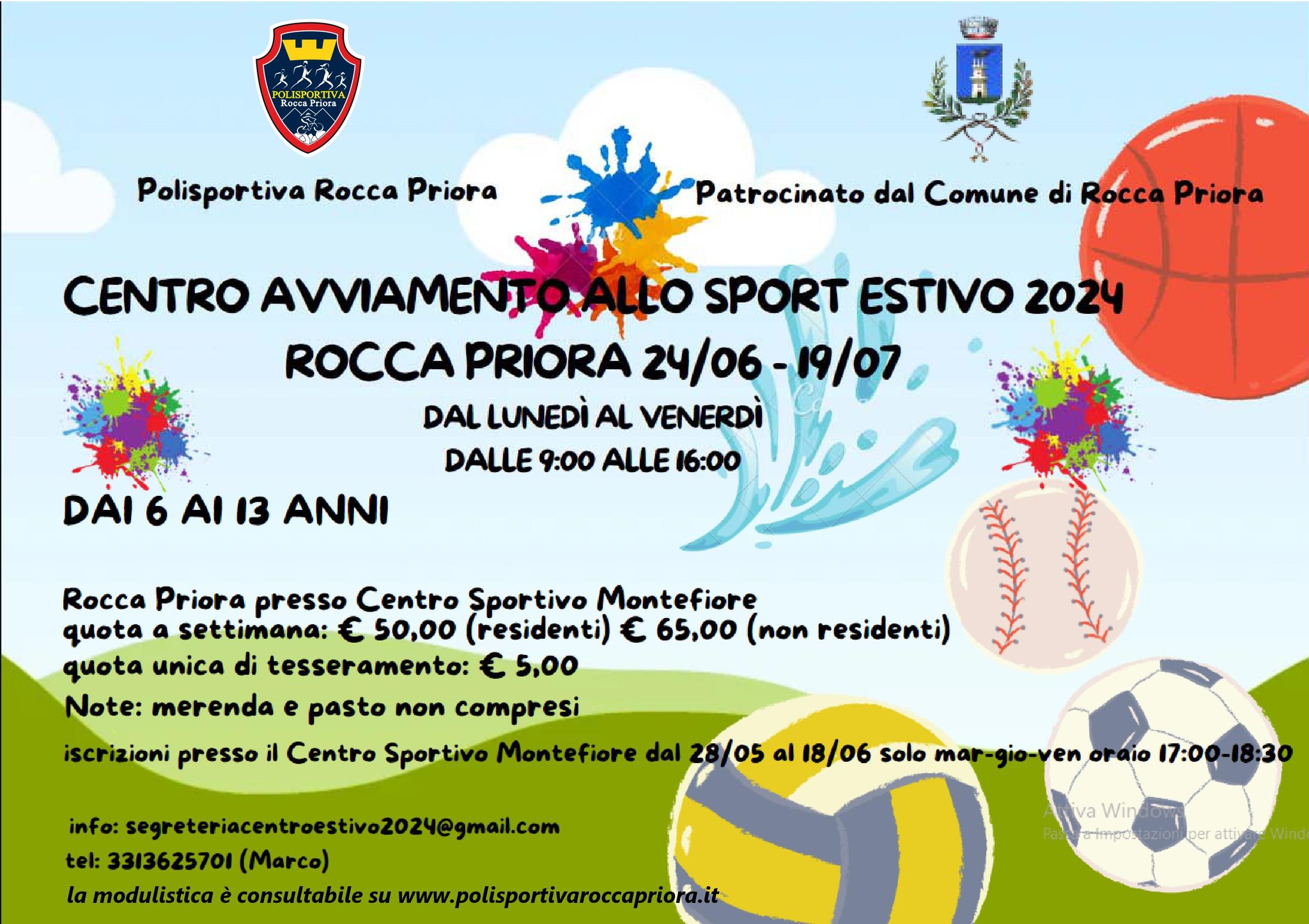 Rocca Priora, Centro Estivo di avviamento allo sport 2024 presso l’impianto sportivo Montefiore