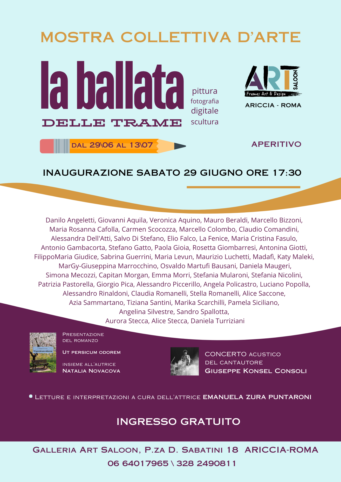 Ariccia, sabato pomeriggio 29 Giugno, si inaugura la Mostra “La Ballata delle trame” presso l’Art Saloon alle 17.30