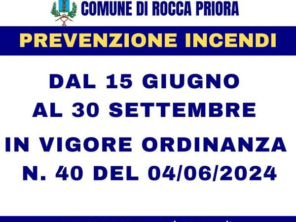 Rocca Priora, prevenzione rischio incendi boschivi: in vigore l’Ordinanza. Tutte le regole da rispettare