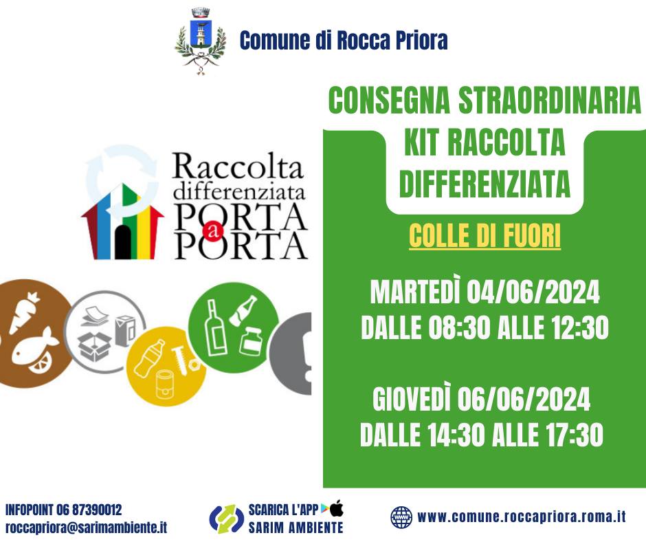 Rocca Priora, raccolta differenziata: distribuzione straordinaria dei kit presso la Scuola dei Contadini di Colle di Fuori