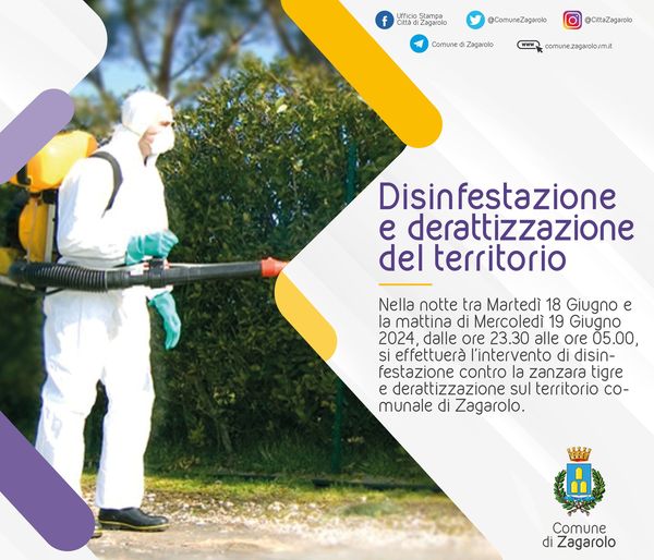 Zagarolo, disinfestazione e derattizzazione del territorio comunale