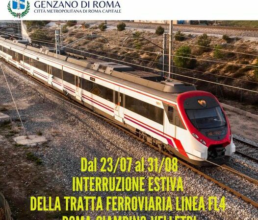 Genzano di Roma, interruzione estiva della tratta ferroviaria linea FL4 Roma-Ciampino-Velletri