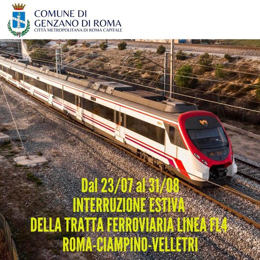 Genzano di Roma, interruzione estiva della tratta ferroviaria linea FL4 Roma-Ciampino-Velletri