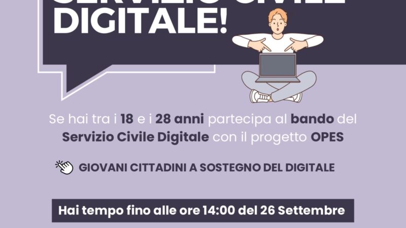 Pomezia, bando “Servizio Civile Digitale con il Progetto OPES” per giovani tra i 18 e i 28 anni