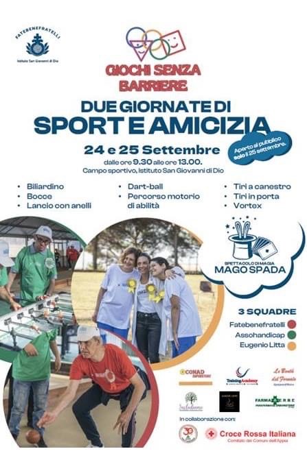 Genzano il 24 e 25 Settembre si terrà l’evento “Giochi senza Barriere”, presso l’Istituto Fatebenefratelli di via San Carlino – via Grandi