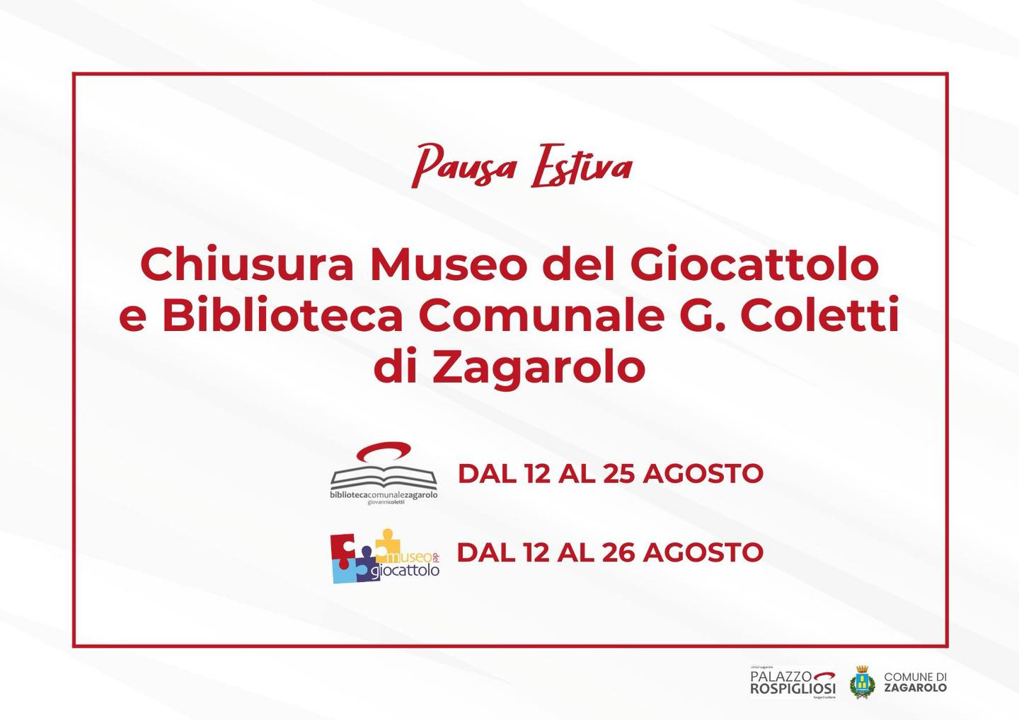 Zagarolo, chiusure estive del museo del giocattolo e della biblioteca comunale G. Colletti