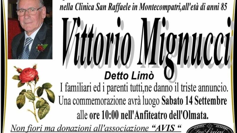 Genzano, si terrà sabato mattina alle 10:00 il funerale di Vittorio Mignucci. All’anfiteatro dell’Olmata