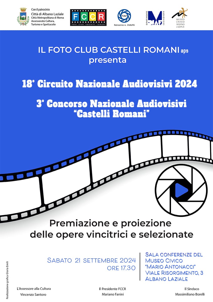 Albano Laziale, sabato 21 cerimonia di premiazione della 3^ edizione del Concorso Nazionale Audiovisivi “Castelli Romani”