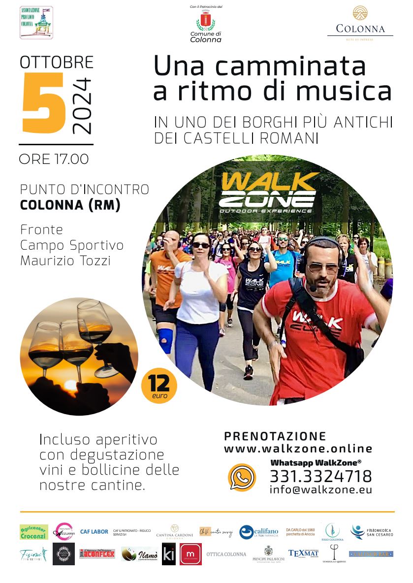 Colonna, WalkZone Castelli Romani presenta “Colonna al Tramonto” il 5 ottobre 2024