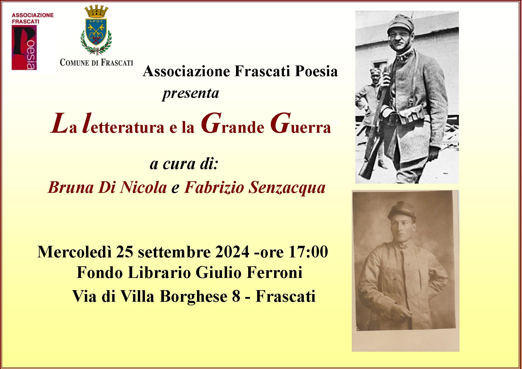 Frascati: mercoledì 25 settembre incontro “La Letteratura e la Grande Guerra” presso il Fondo Librario Giulio Ferroni con l’Associazione Frascati Poesia