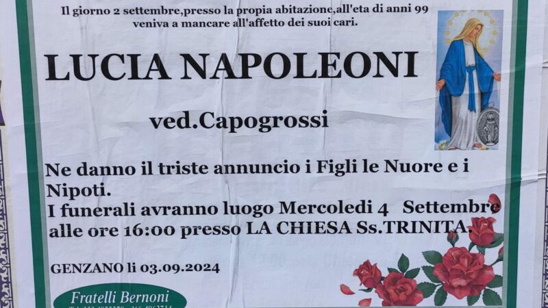 Genzano, è deceduta questa mattina Lucia Napoleoni la mamma del dottor Maurizio Capogrossi presidente della BCC Colli Albani