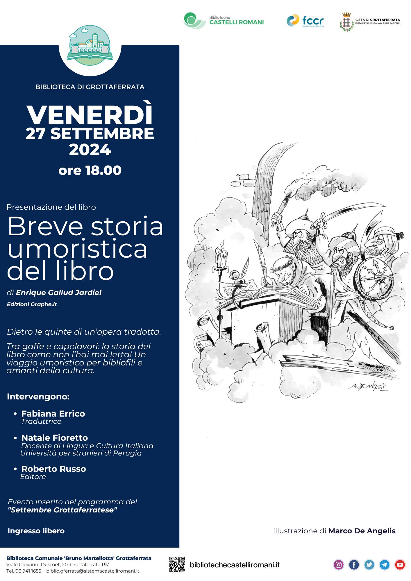 Grottaferrata, “Dietro le quinte di un’opera tradotta”: presentazione del libro “Breve storia umoristica del libro” di Enrique Gallud Jardiel il 27 settembre