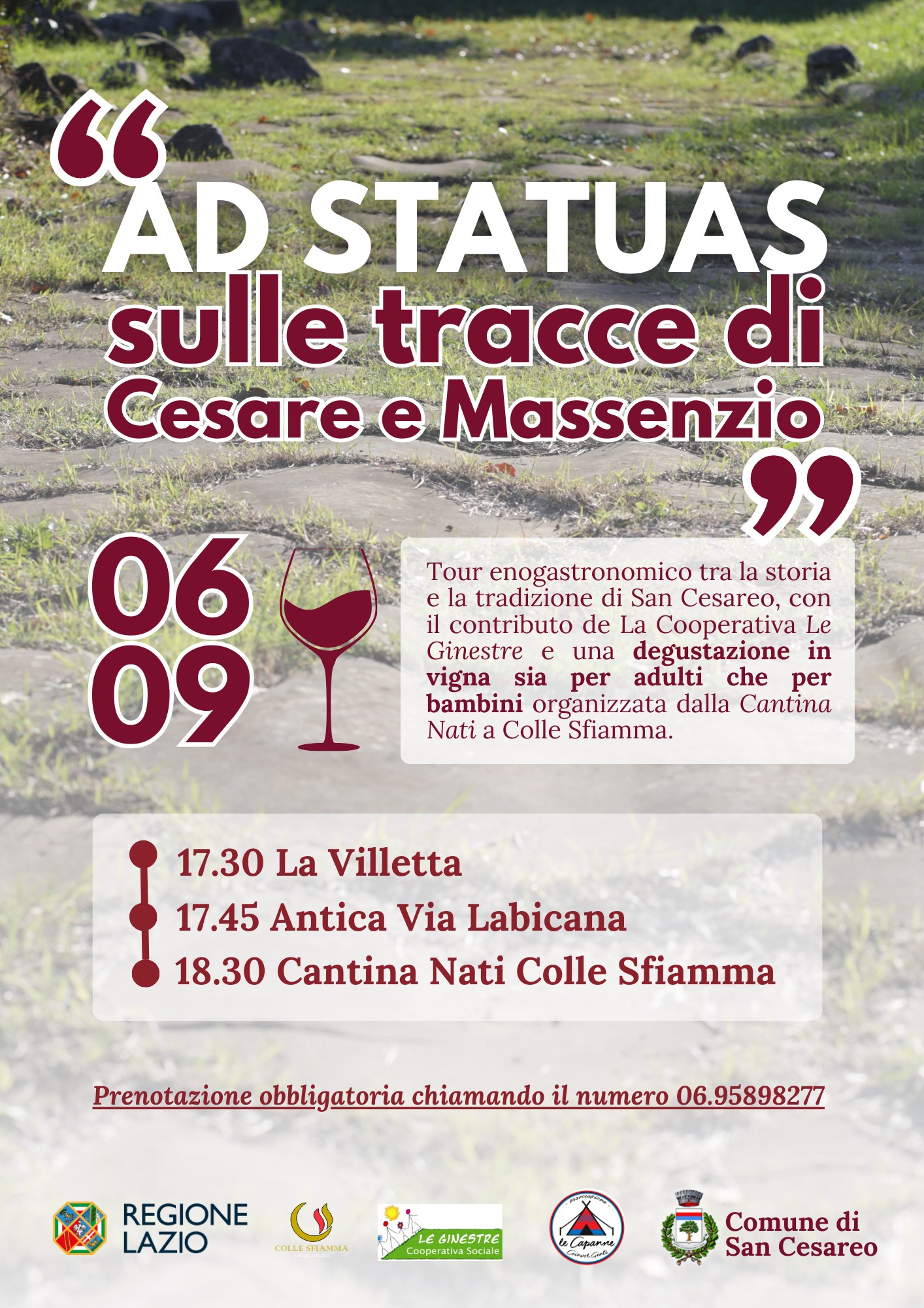 San Cesareo, “Ad status, sulle tracce di Cesare e Massenzio”: tour enogastronomico di San Cesareo – oggi, 6 settembre