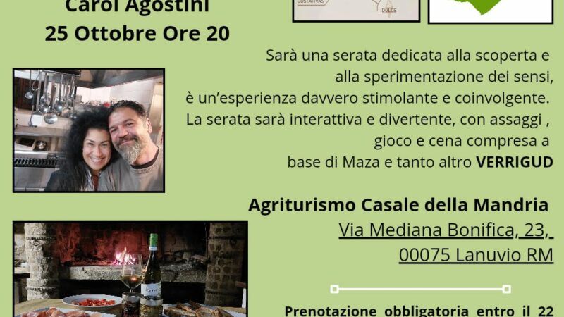 Lanuvio, Scoperta dei Sensi: un viaggio multisensoriale al Casale della Mandria con Carol Agostini e lo chef-scultore Giuseppe Verri