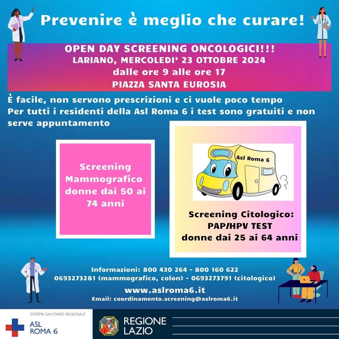 Lariano, Asl Roma 6: il camper della prevenzione in piazza Santa Eurosia