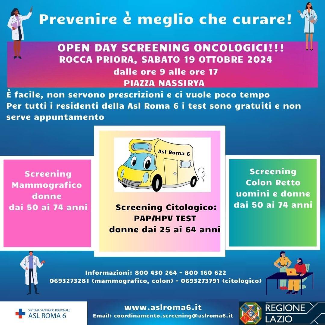 Rocca Priora, Open Day per lo Screening Oncologico il 19 ottobre