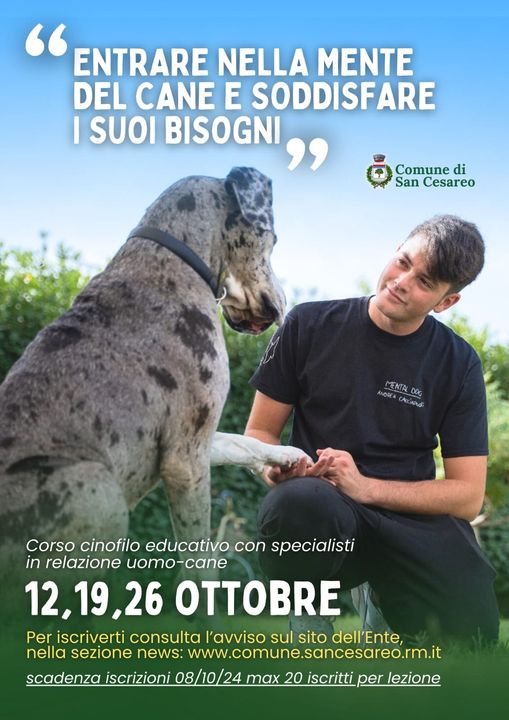 San Cesareo, aperte le iscrizioni al corso cinofilo educativo gratuito “Entrare nella mente del cane e soddisfare i suoi bisogni”