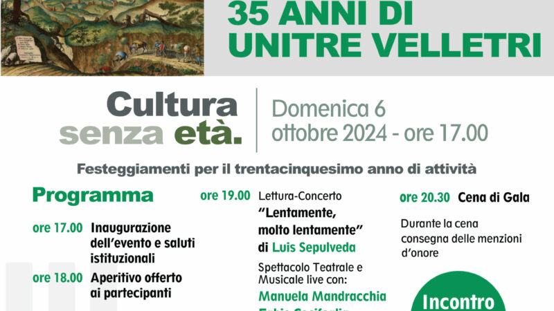 Velletri, al Casale della Regina domenica la grande festa per i 35 anni dell’Unitre