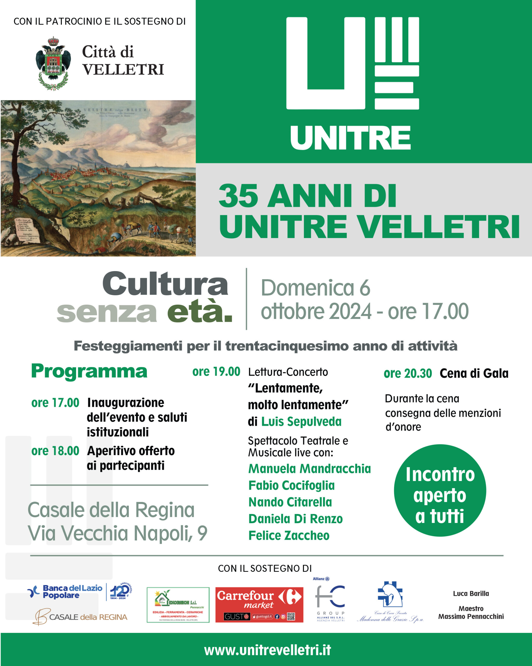 Velletri, al Casale della Regina domenica la grande festa per i 35 anni dell’Unitre