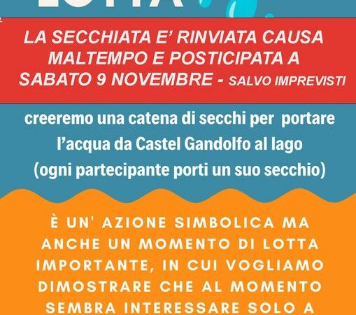 Castel Gandolfo, rinviata la “Secchiata” al Lago Albano: nuovo appuntamento il 9 novembre