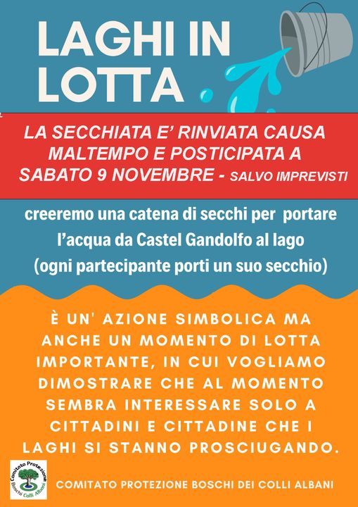 Castel Gandolfo, rinviata la “Secchiata” al Lago Albano: nuovo appuntamento il 9 novembre