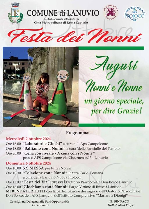 Lanuvio: Il 2 e il 6 Ottobre 2024 Arriva la Festa dei Nonni!