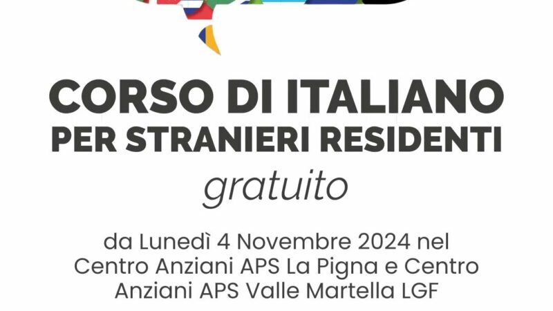 Zagarolo, ripartenza del corso di italiano gratuito per stranieri residenti presso i centri anziani dal 4 novembre 2024