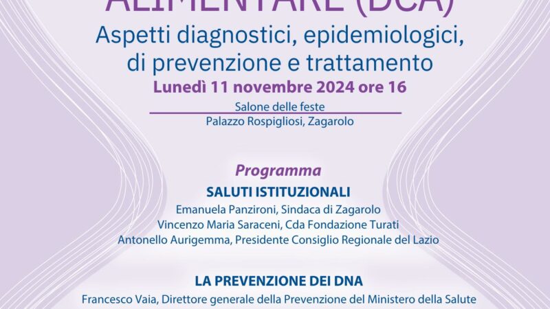 Zagarolo, incontro sui disturbi del comportamento alimentare: un focus sulla prevenzione e il trattamento – 11 novembre 2024, ore 16:00