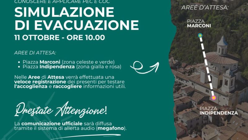 Zagarolo, simulazione di evacuazione venerdì 11 ottobre 2024, intorno alle ore 10:00 per il Centro Storico