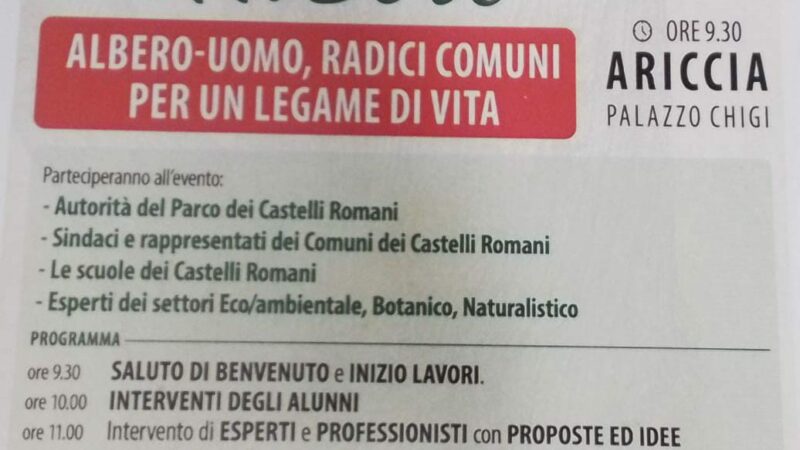 Ariccia, Giovedì mattina 21 Novembre a Palazzo Chigi la Festa dell’Albero e della tutela dell’ambiente