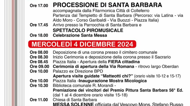 Colleferro si veste a festa per Santa Barbara 2024: un programma ricco di tradizioni e novità