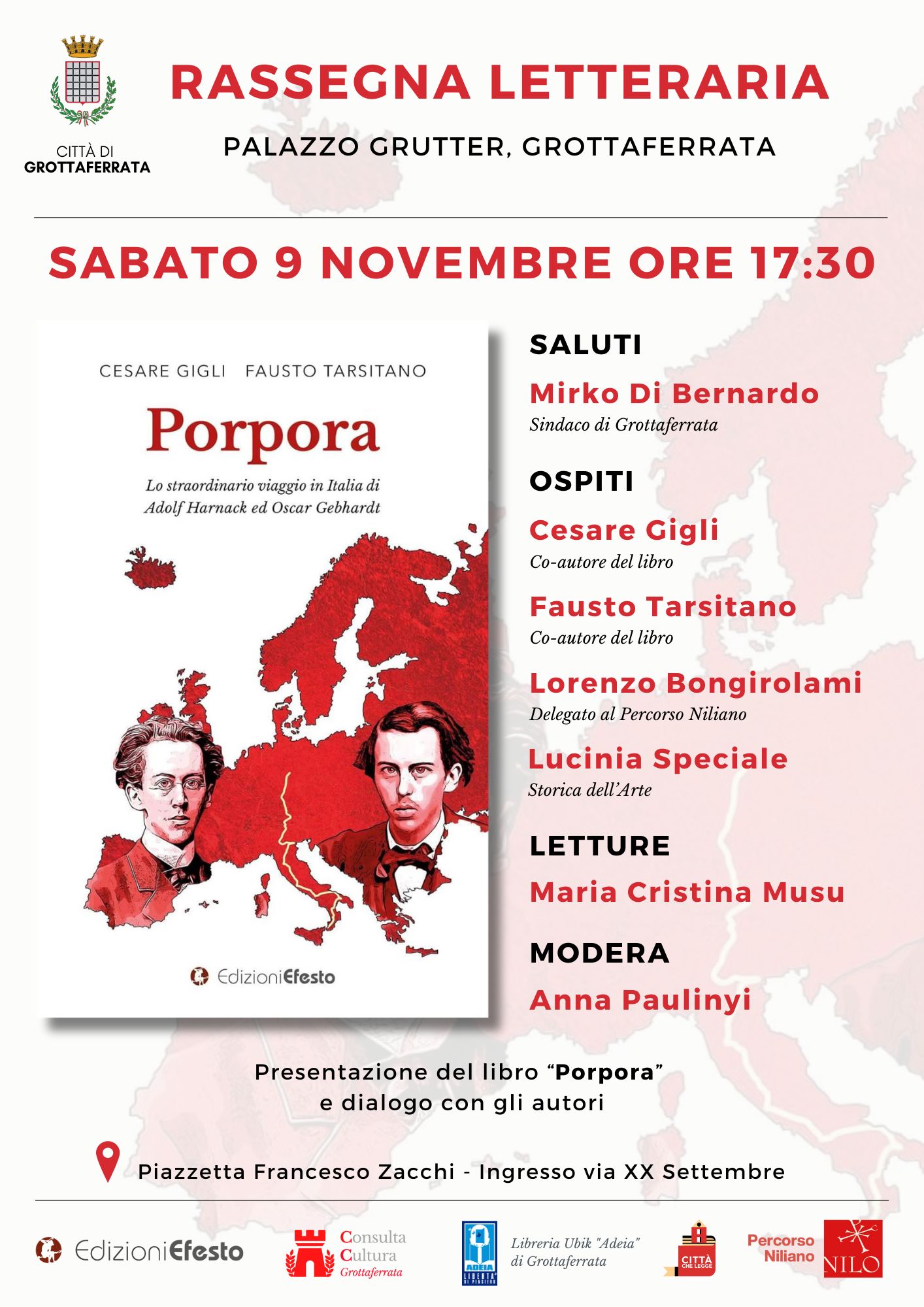 Grottaferrata, Rassegna Letteraria: presentazione di “Porpora” di Cesare Gigli e Fausto Tarsitano