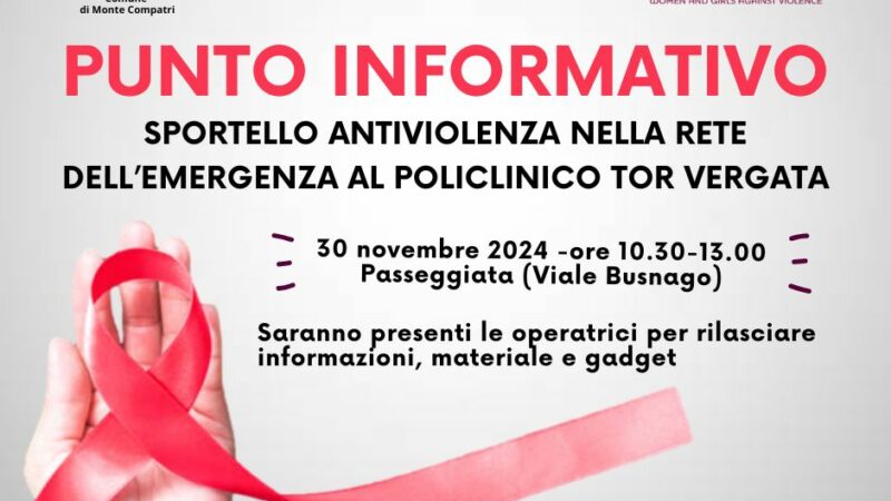 Monte Compatri, Sabato 30 novembre sono previste  due iniziative per la Giornata Internazionale contro la Violenza sulle Donne