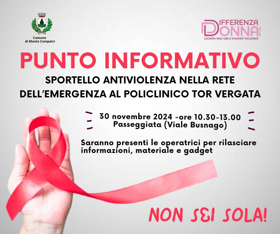 Monte Compatri, Sabato 30 novembre sono previste  due iniziative per la Giornata Internazionale contro la Violenza sulle Donne