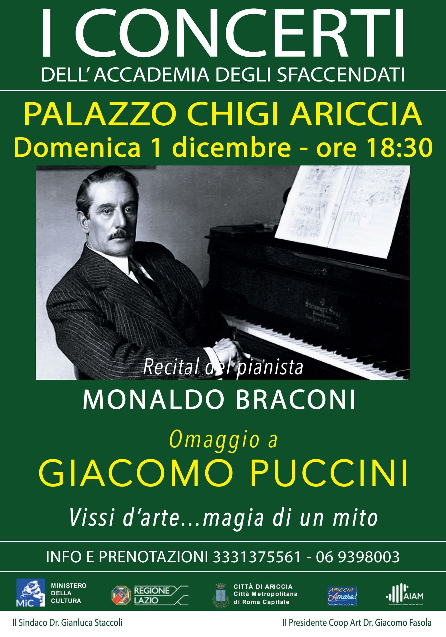 Ariccia, le più belle melodie di Puccini al Palazzo Chigi per “I Concerti dell’Accademia degli Sfaccendati”