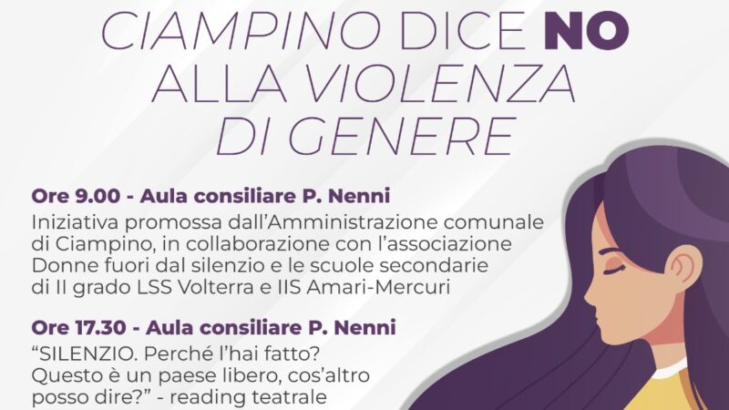 Ciampino dice NO alla violenza di genere – appuntamento il 25 novembre per la Giornata internazionale per l’eliminazione della violenza sulle donne