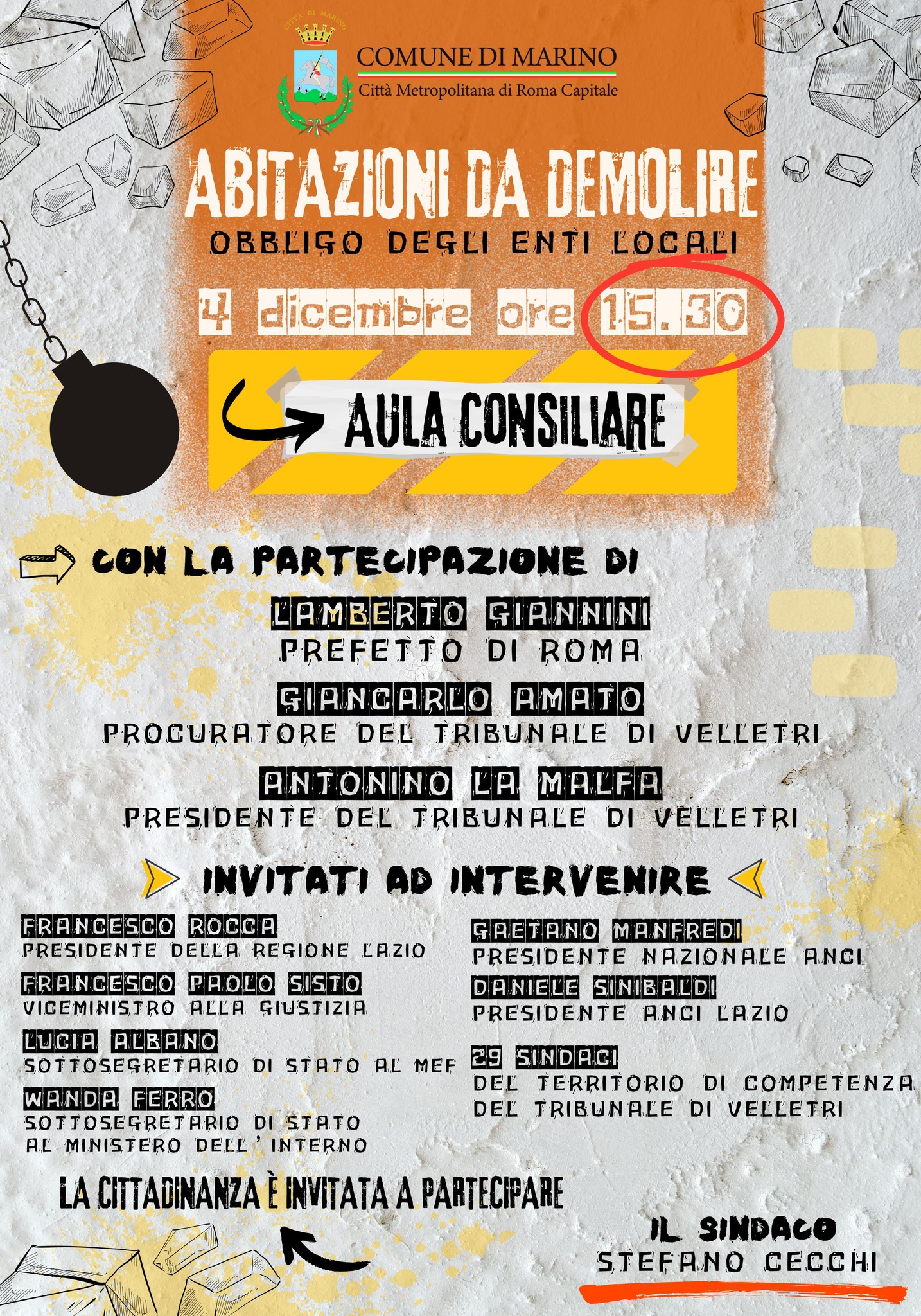 Marino, abitazioni da demolire: obbligo degli enti locali – mercoledì 4 dicembre Convegno presso l’Aula Consiliare