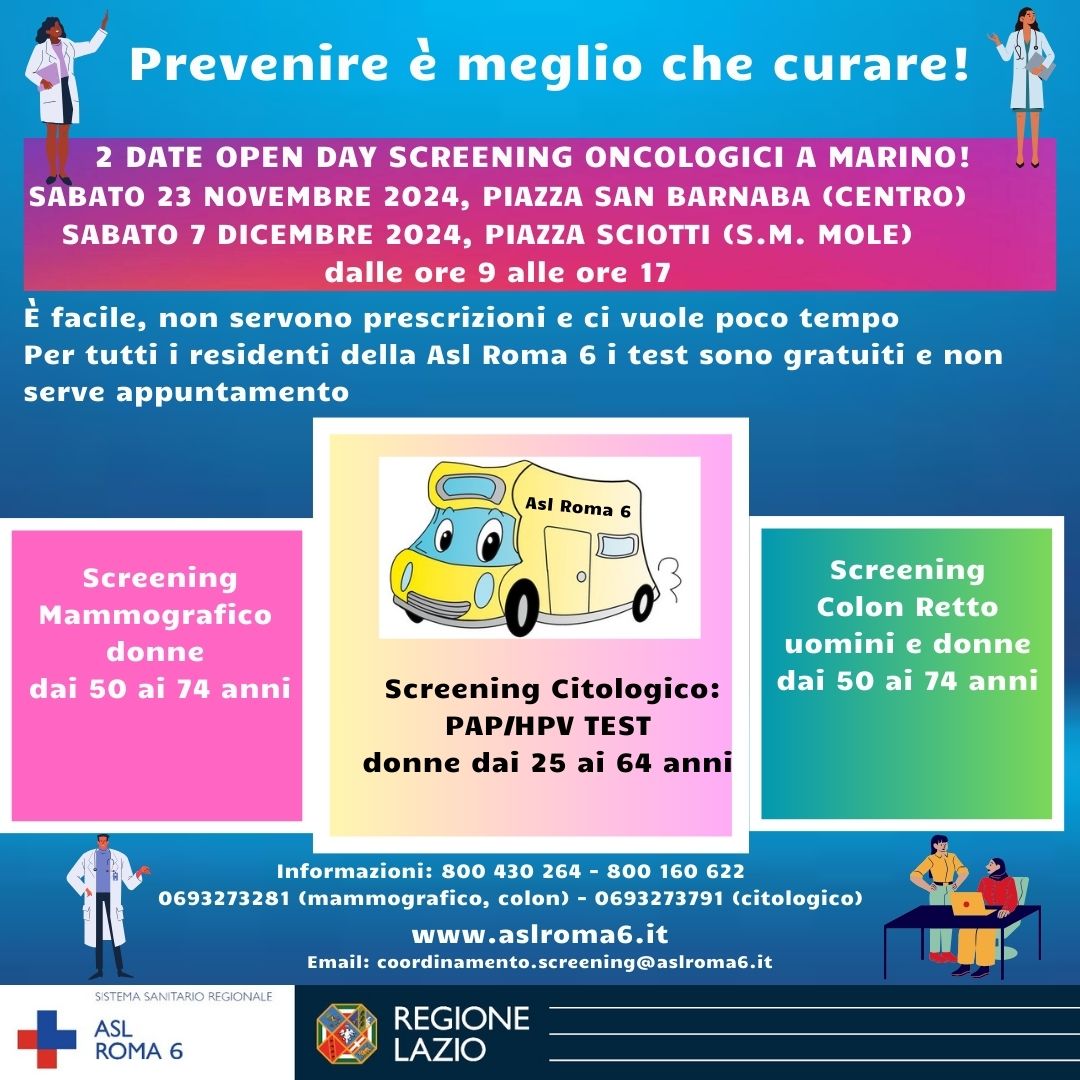 Marino e Santa Maria delle Mole, Open Day della ASL Roma 6 per screening oncologici gratuiti