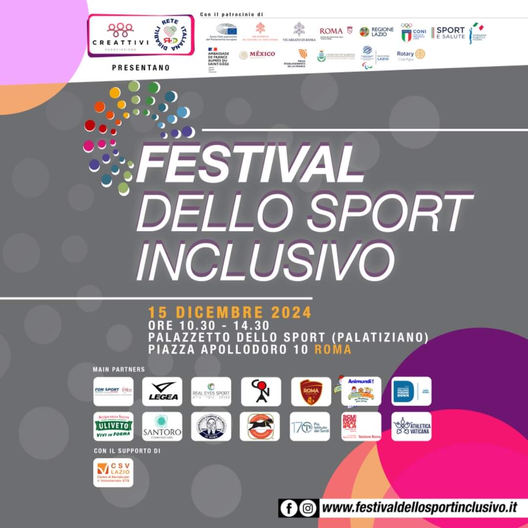 Festival dello Sport inclusivo, il 15 dicembre a Roma contro ogni barriera sociale