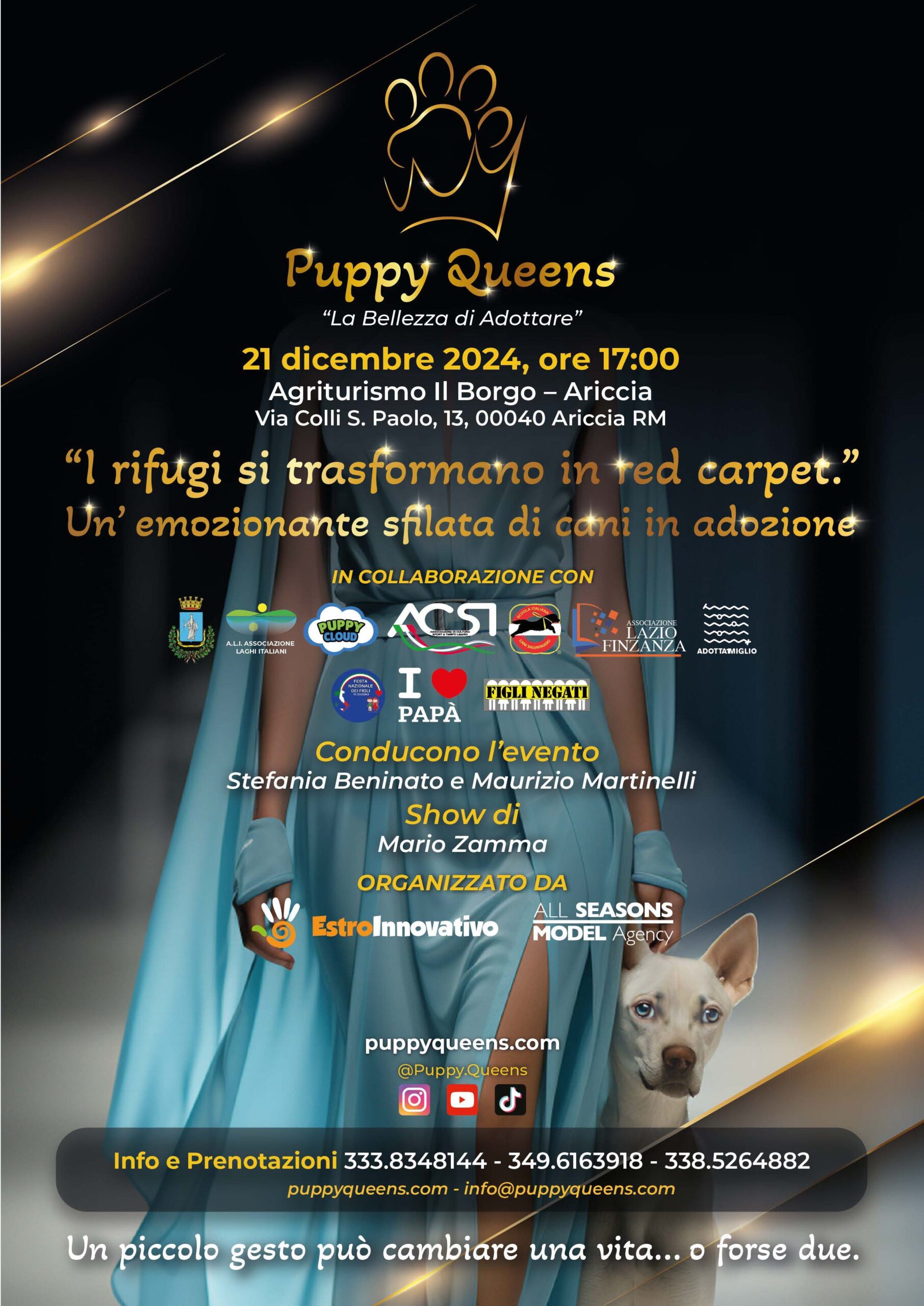 Ariccia, sabato 21 dicembre presso l’agriturismo Il Borgo la sfilata “Puppy Queens” la bellezza di adottare