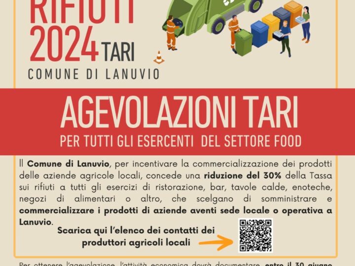 Lanuvio, agevolazioni tari 2024 per tutti gli esercenti del settore food