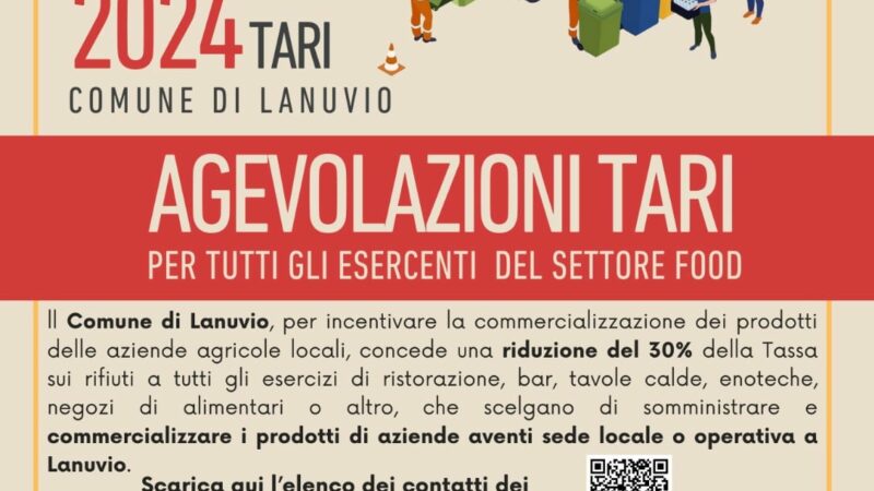 Lanuvio, agevolazioni tari 2024 per tutti gli esercenti del settore food