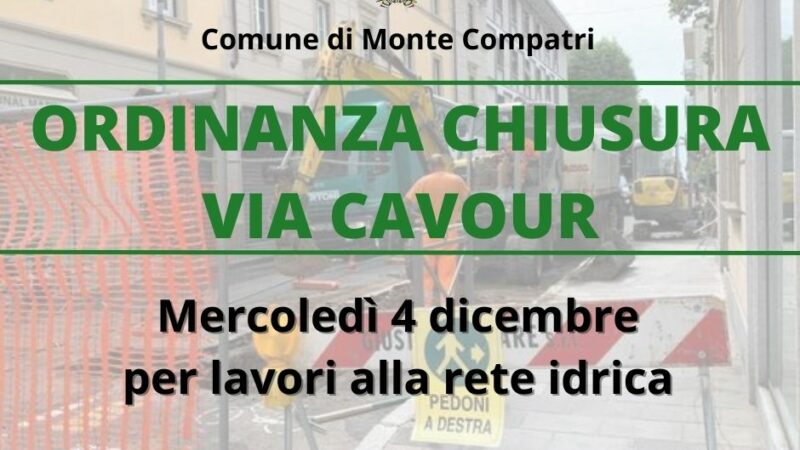 Monte Compatri, lavori Acea in via Cavour mercoledì 4 dicembre