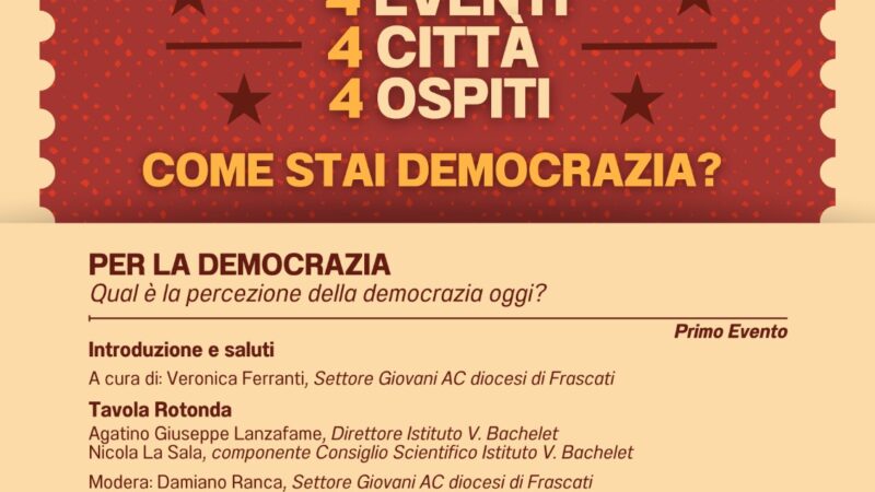 Monte Porzio Catone, incontro con Azione Cattolica Diocesi di Frascati: “4-Democracy – Per la democrazia” sabato 30 novembre