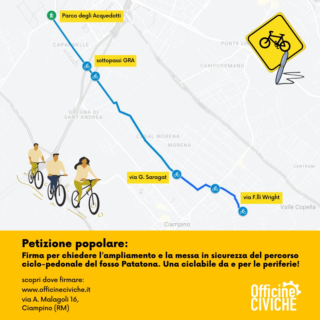 Officine Civiche lancia una petizione per il percorso ciclopedonale da Ciampino a Capannelle